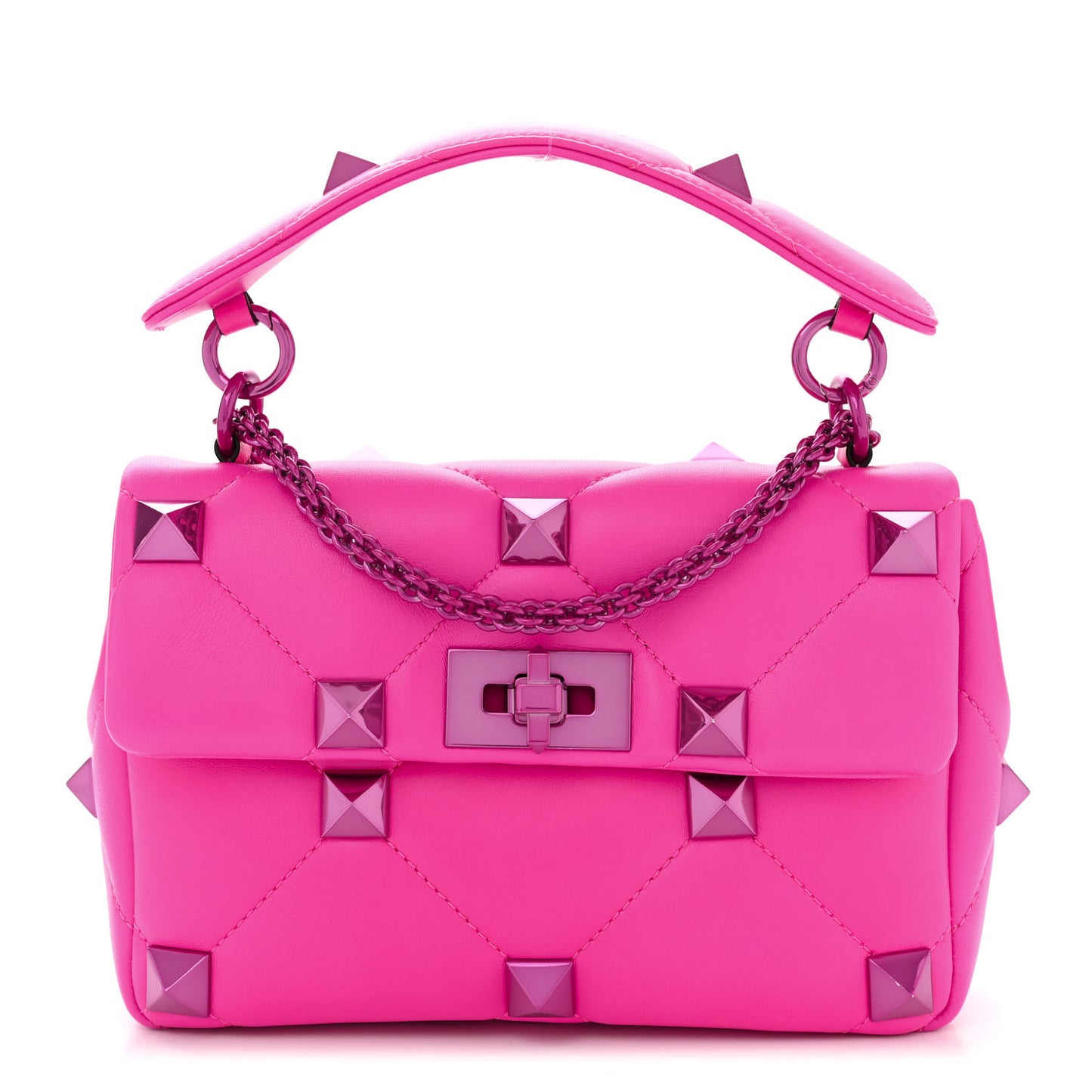 Nappa Lacquer Monochrome Medium Roman Stud Shoulder Bag Pink PP