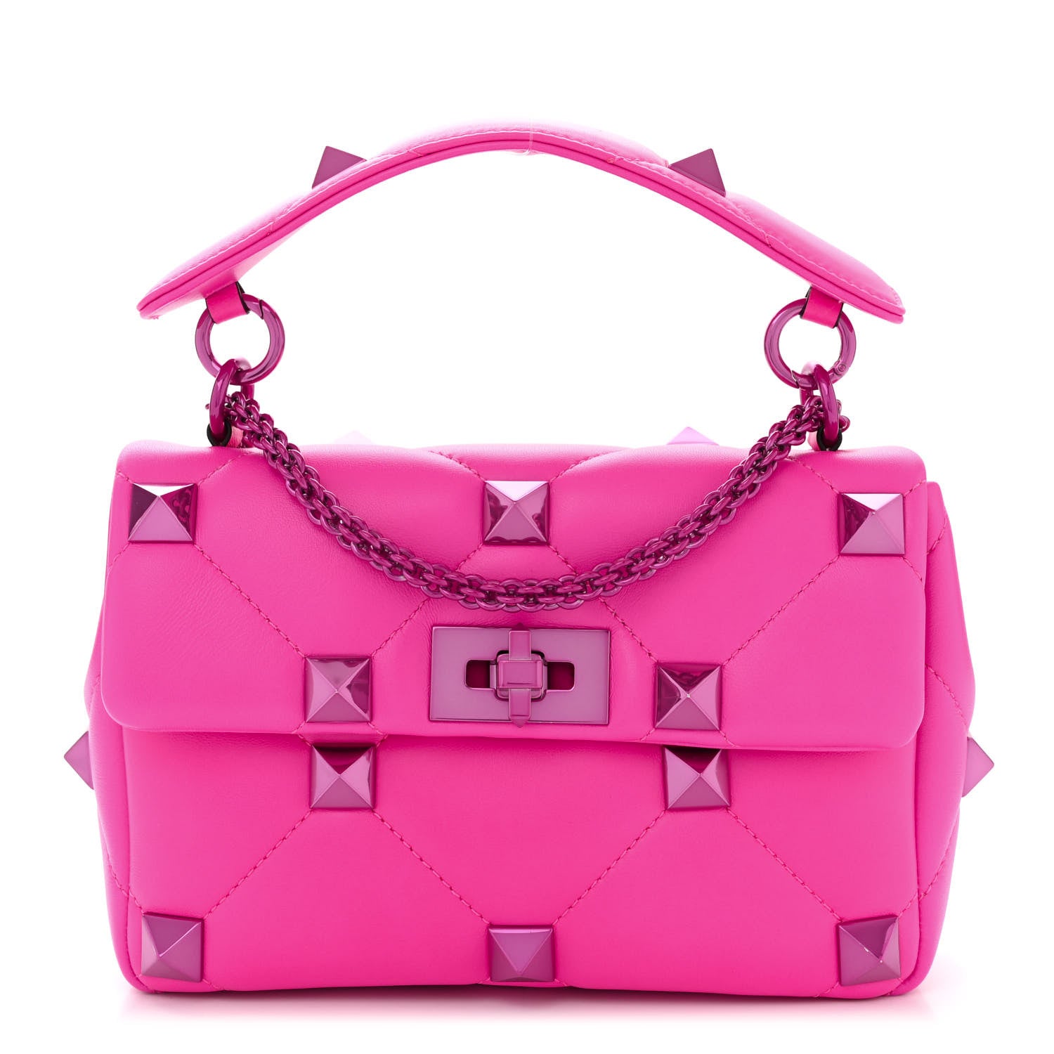Valentino Garavani Nappa Lacquer Monochrome Medium Roman Stud Shoulder Bag Pink PP 1 of 9