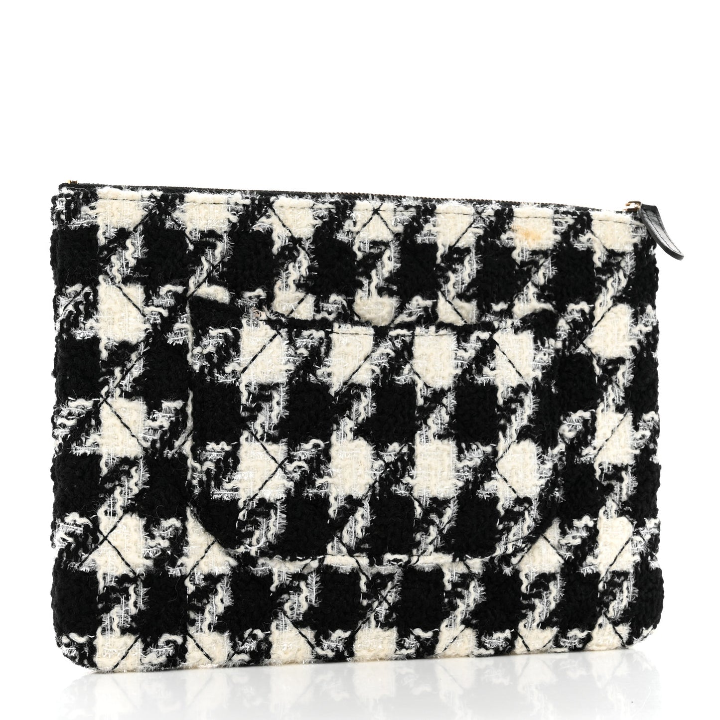 Tweed Shearling Quilted Chanel Cosmetic Pouch White Black