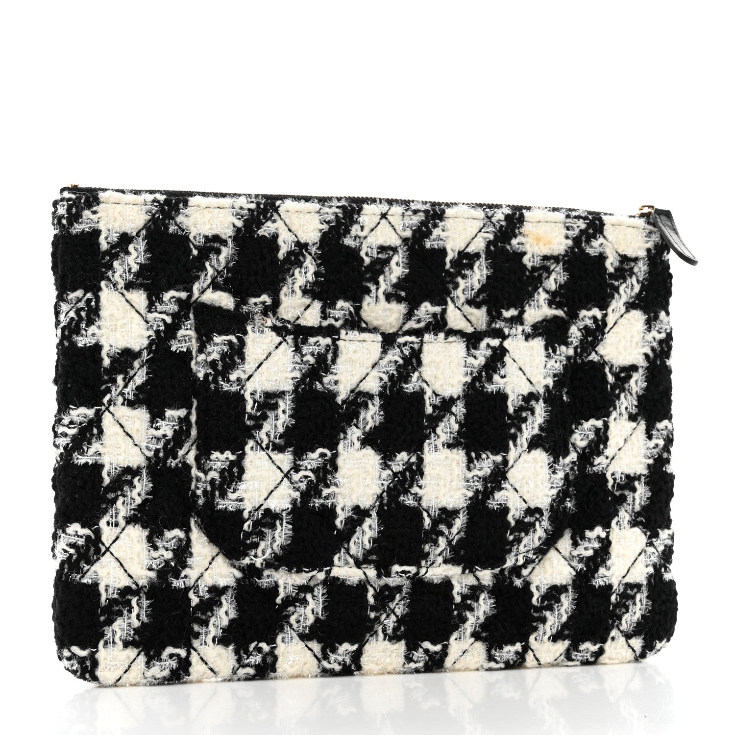 Chanel Tweed Shearling Quilted Chanel Cosmetic Pouch White Black 3 of 9