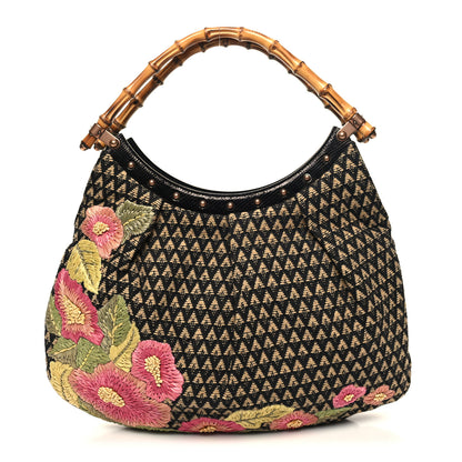 Gucci Canvas Raffia Lizard Bamboo Floral Hobo Brown Multicolor 1 of 11
