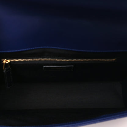 Saint Laurent Grain De Poudre Matelasse Chevron Large Monogram Satchel Navy Blue 5 of 11