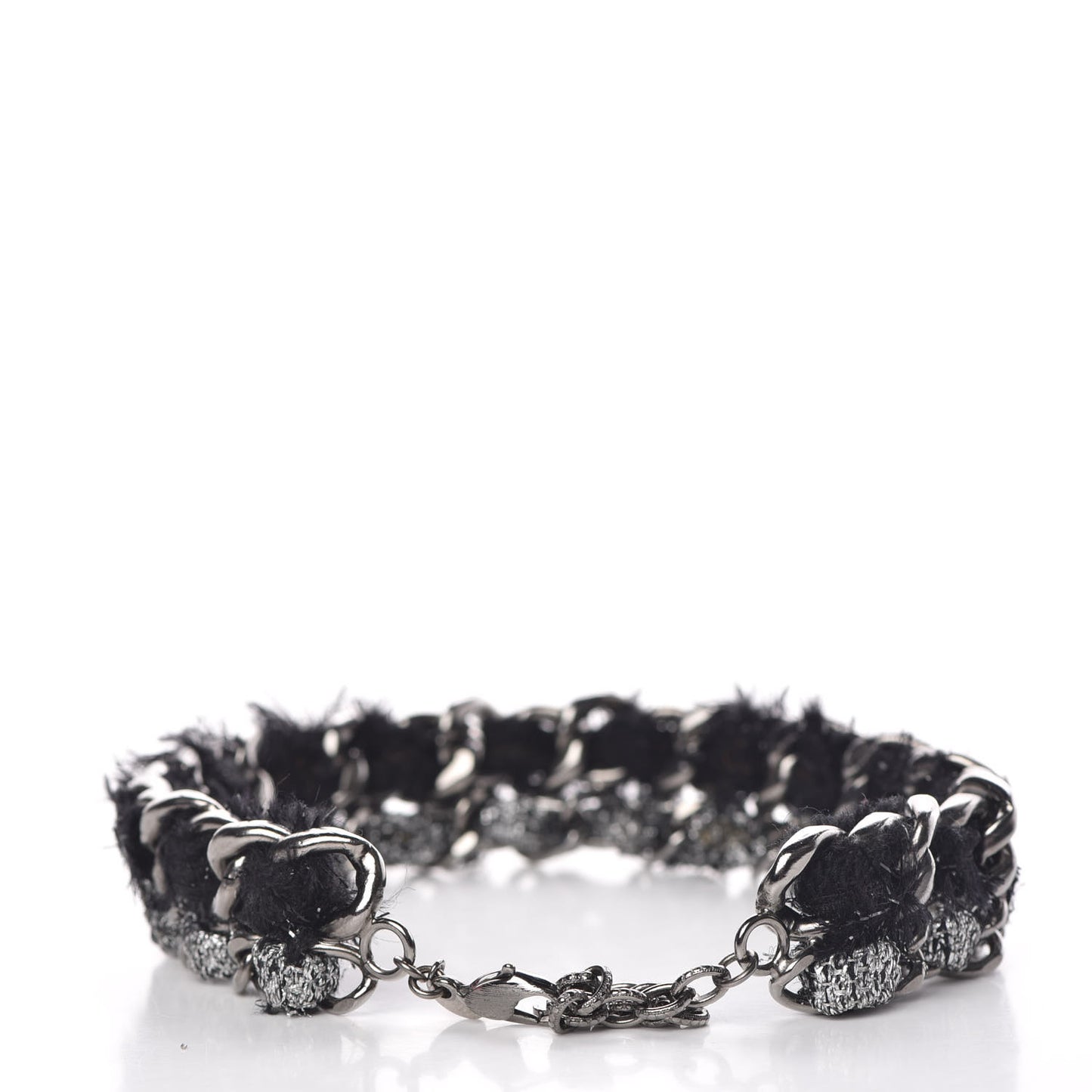 Chain Link Fabric Choker Black Silver