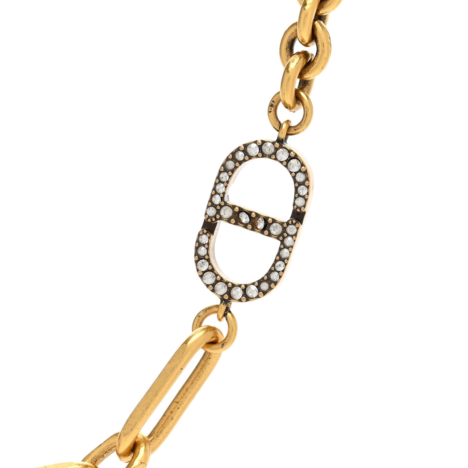 Christian Dior Metal Crystal CD Logo Necklace Gold 4 of 6
