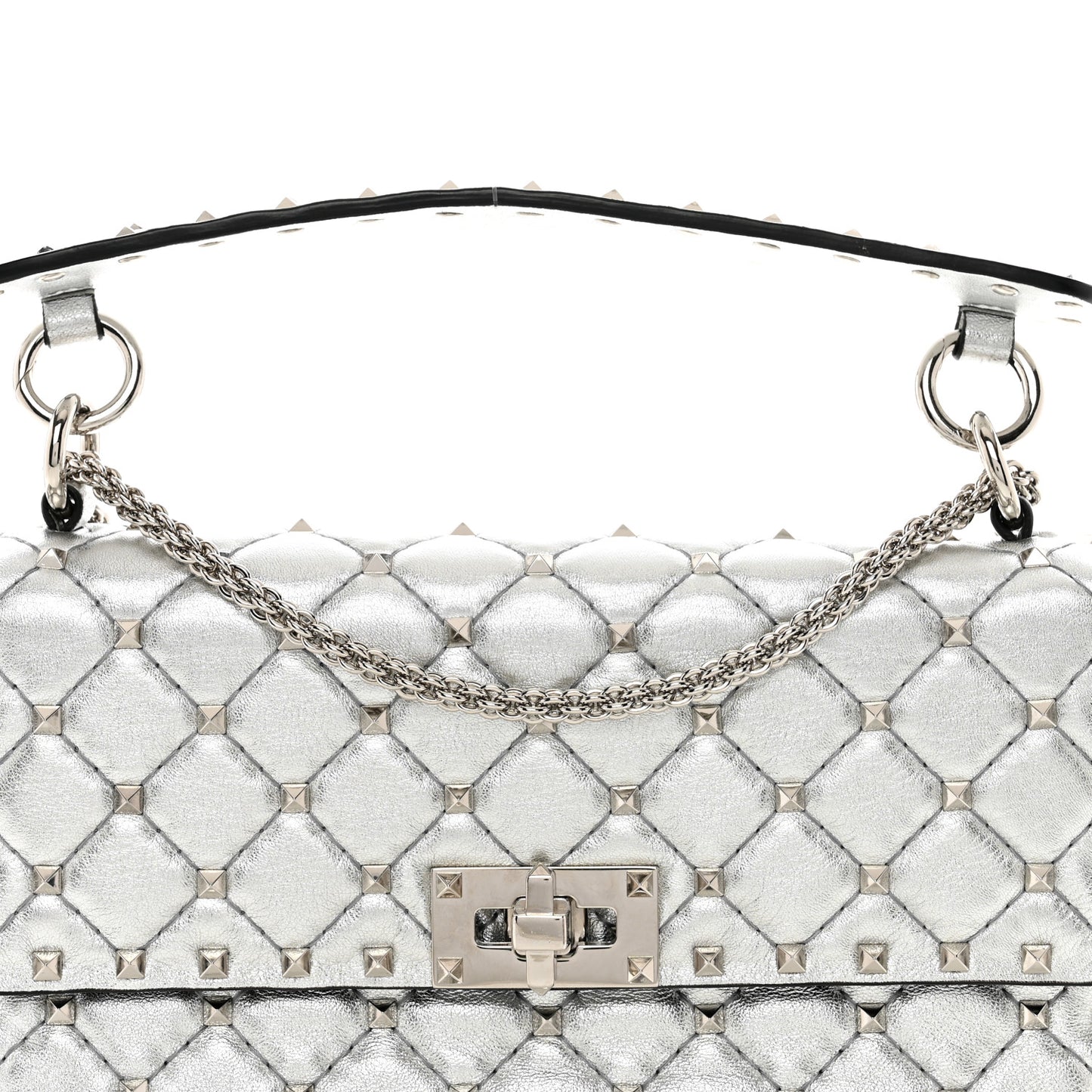 Metallic Nappa Medium Rockstud Spike Shoulder Bag Silver