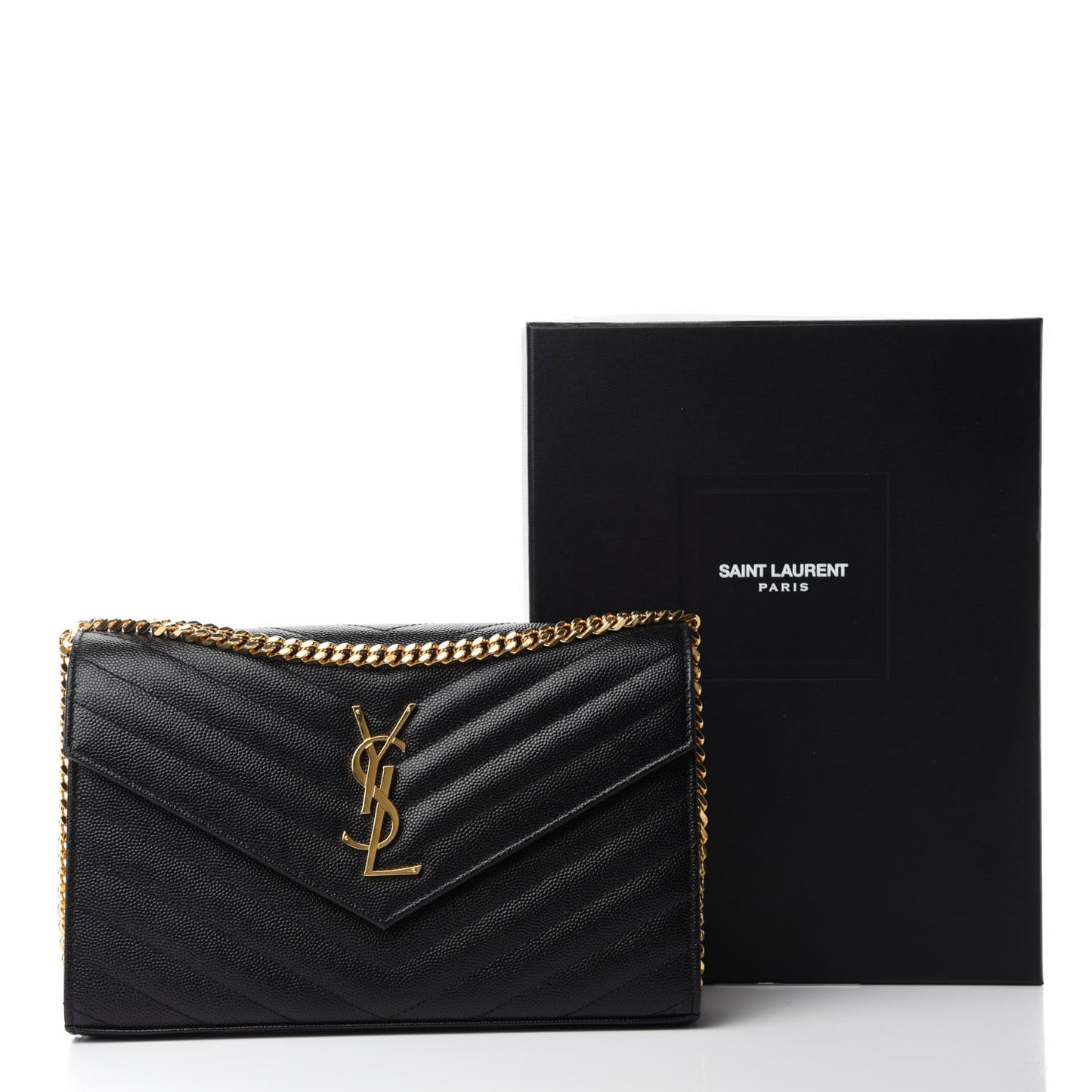Grain De Poudre Matelasse Chevron Monogram Chain Wallet Black
