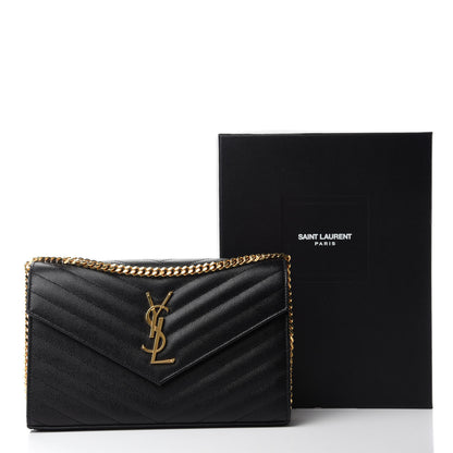 Saint Laurent Grain De Poudre Matelasse Chevron Monogram Chain Wallet Black 12 of 12