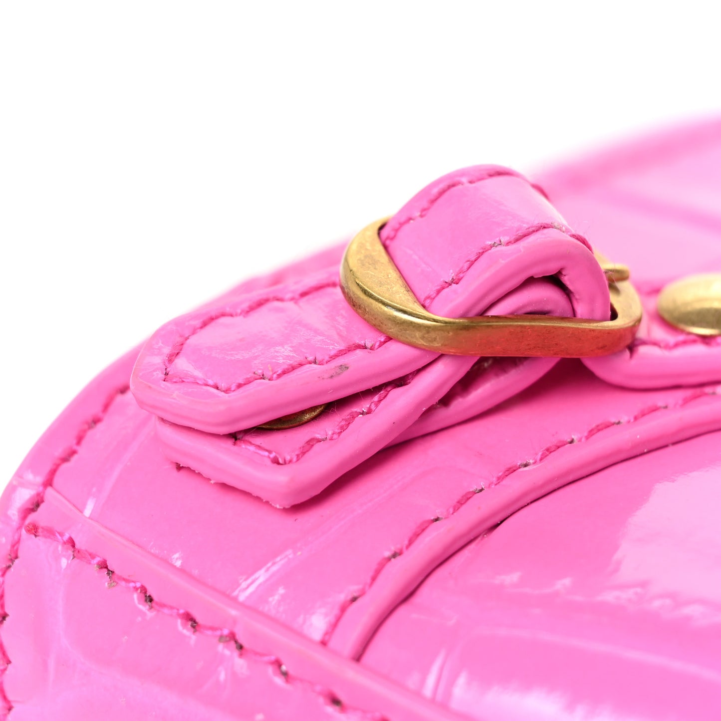 Calfskin Crocodile Embossed Neo Classic Gold Hardware Nano City Crossbody Neon Pink