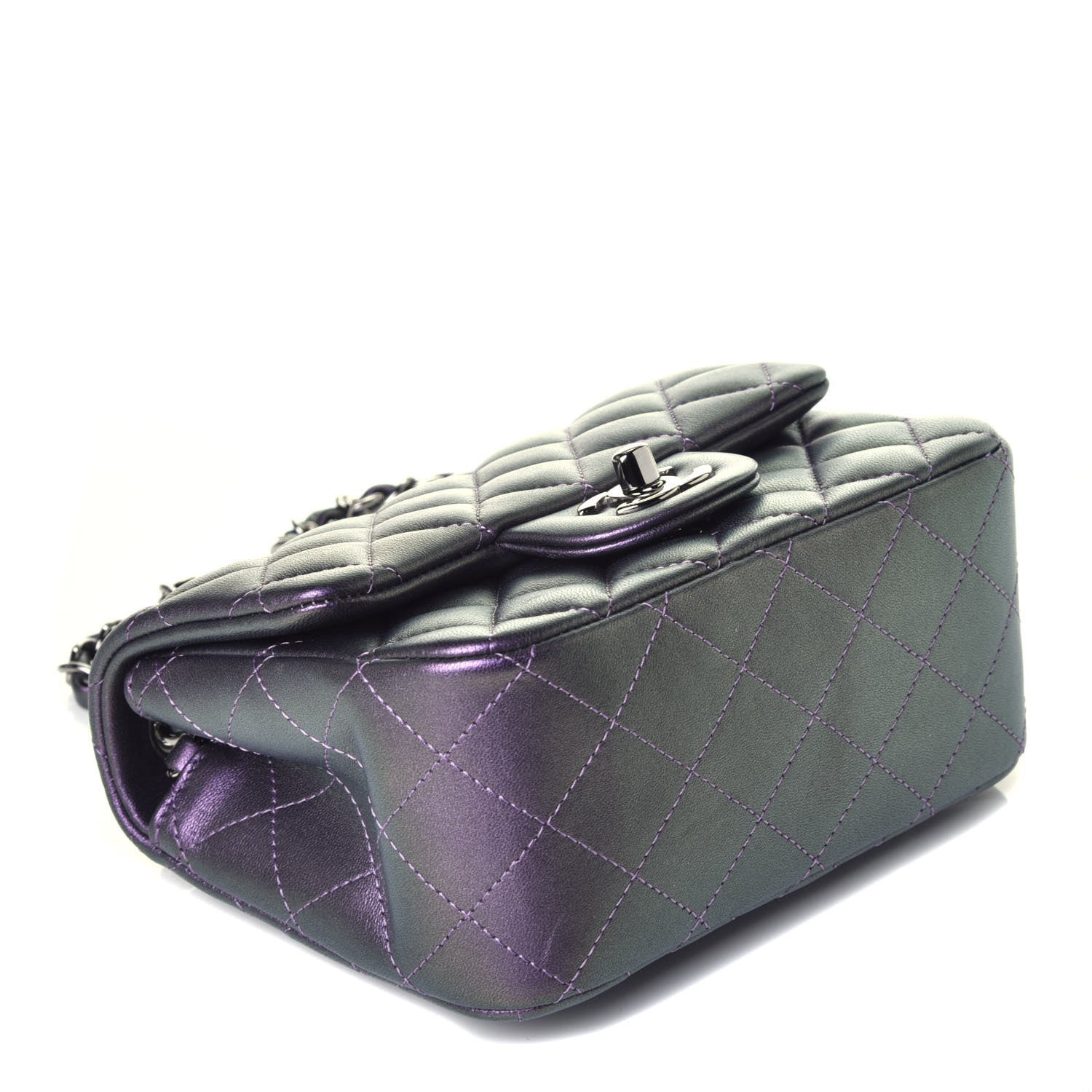 Chanel Iridescent Lambskin Quilted Mini Square Flap Dark Purple 4 of 9