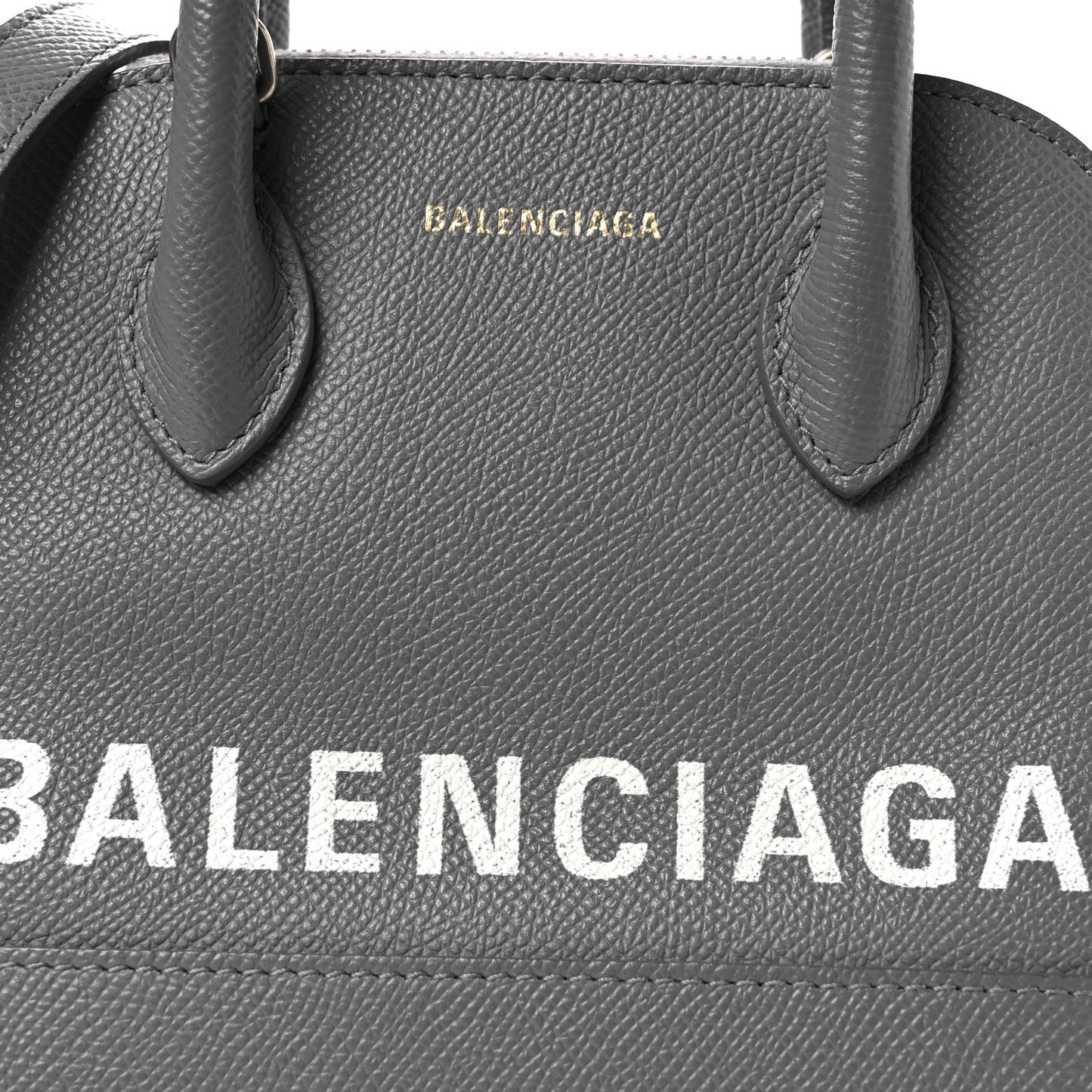 Signature Grained Calfskin Logo XXS Ville Top Handle Bag Gris Perle Fonce White