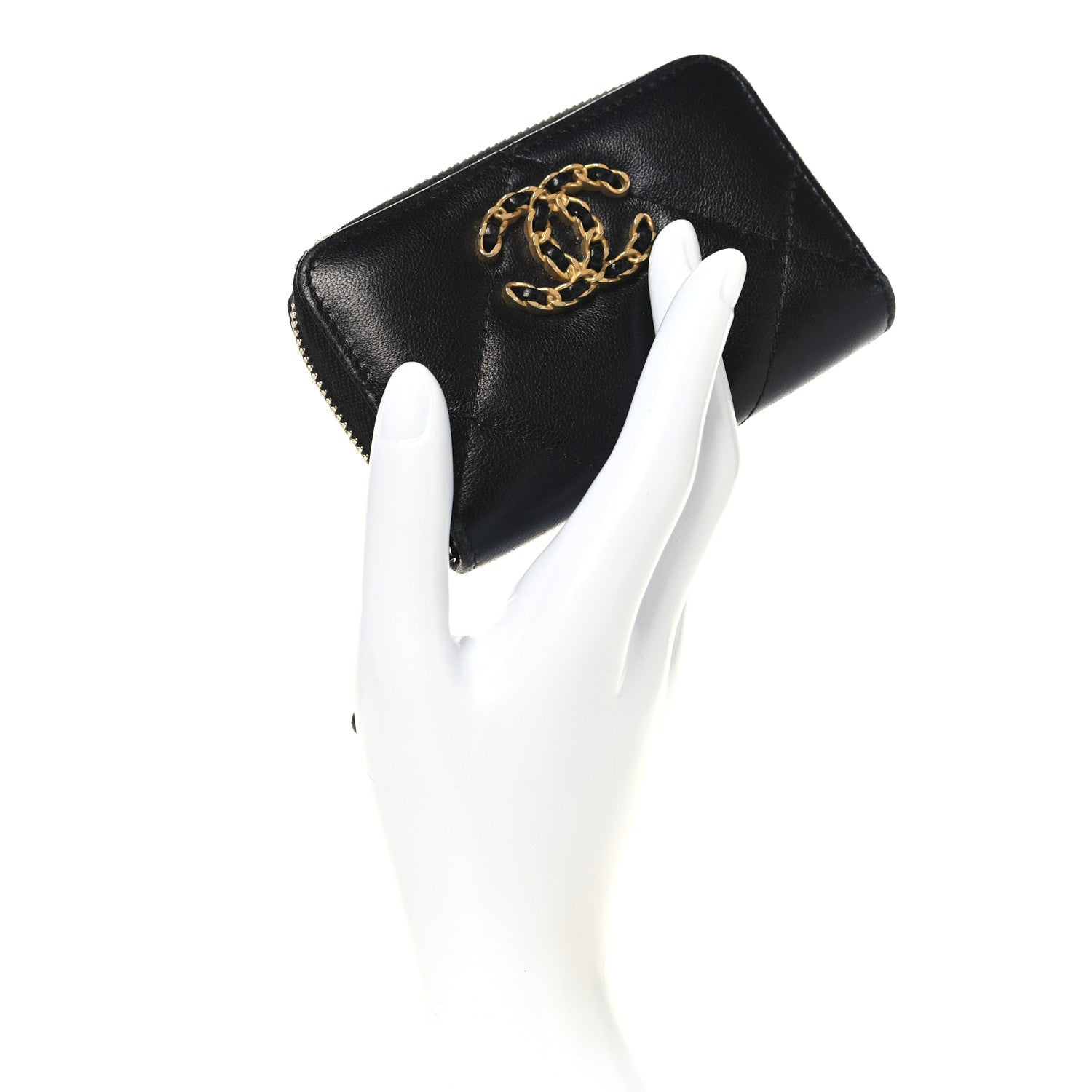 Chanel Lambskin Quilted Chanel 19 Zip Around Coin Purse Wallet Black 2 of 11