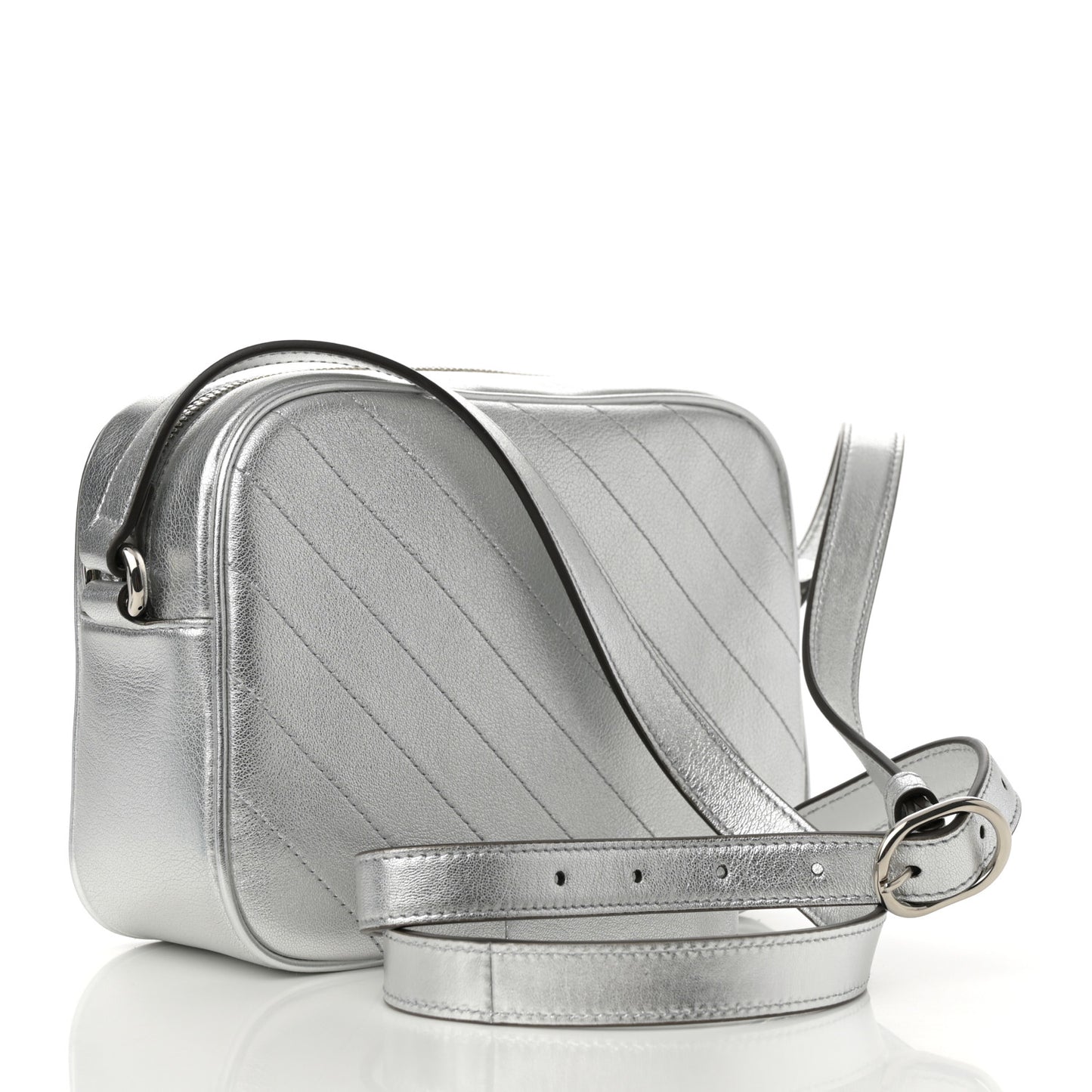 Metallic Sakai Be Green Calfskin Diagonal Stitched Small Blondie Shoulder Bag Silver