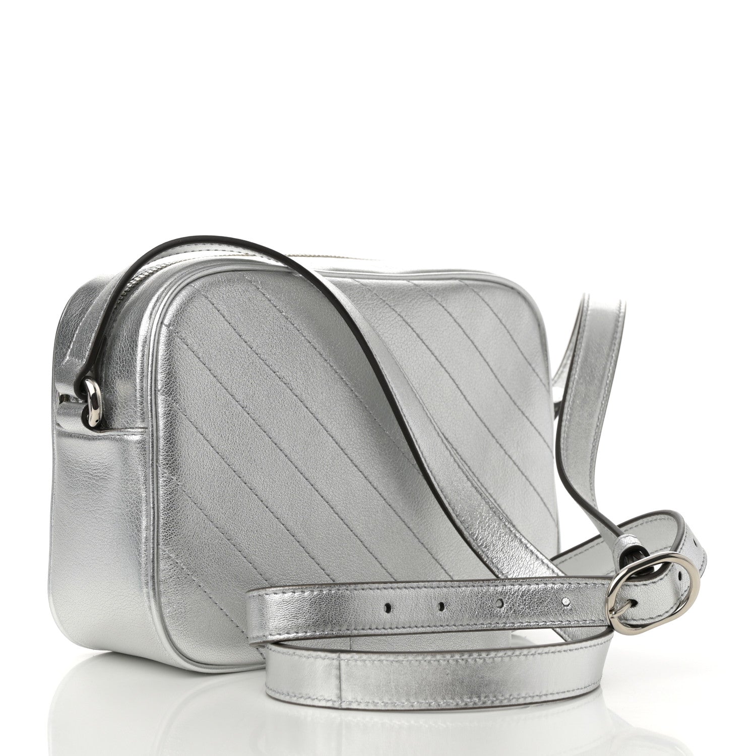 Gucci Metallic Sakai Be Green Calfskin Diagonal Stitched Small Blondie Shoulder Bag Silver 3 of 12
