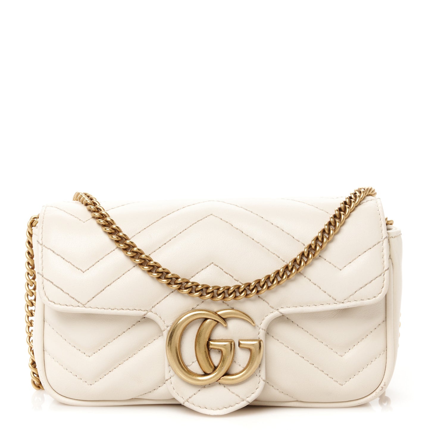 Calfskin Matelasse Super Mini GG Marmont Shoulder Bag White