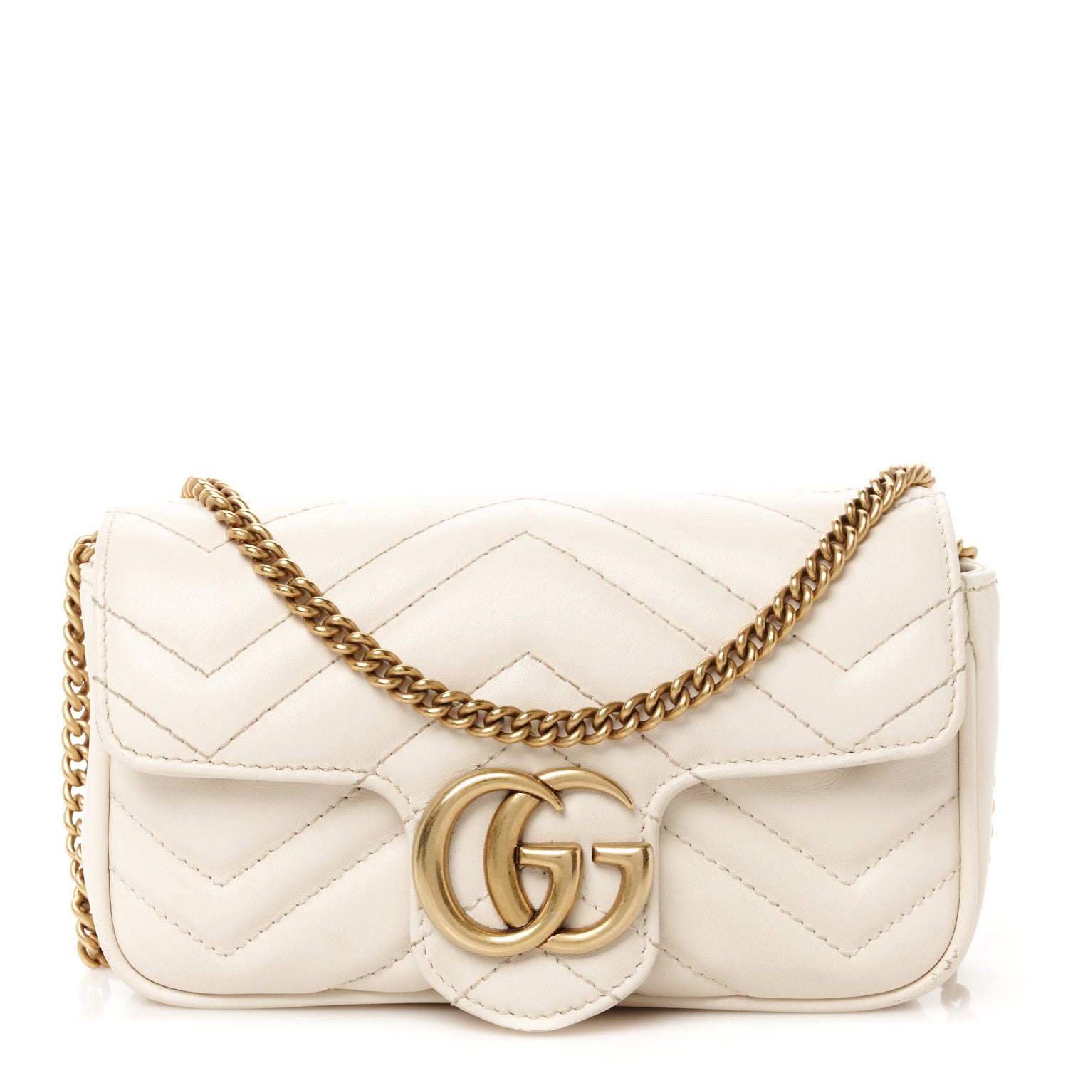 Gucci Calfskin Matelasse Super Mini GG Marmont Shoulder Bag White 1 of 12