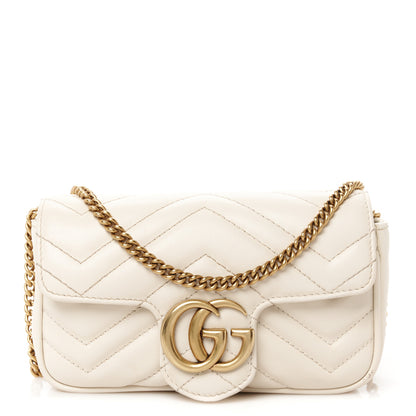 Gucci Calfskin Matelasse Super Mini GG Marmont Shoulder Bag White 1 of 12