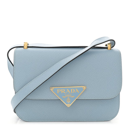 Prada Saffiano Cuir Triangle Embleme Flap Shoulder Bag Celeste 1 of 10