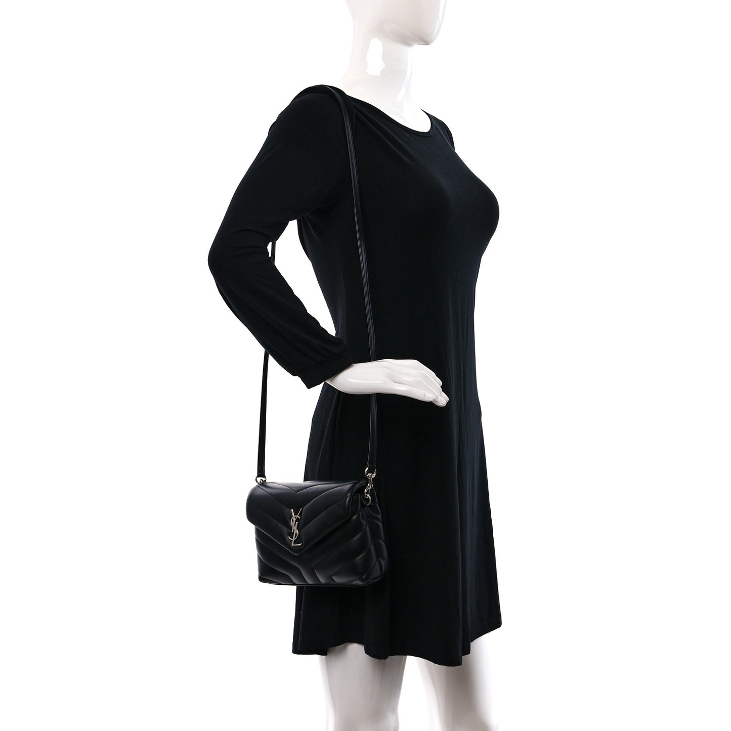 Calfskin Y Quilted Monogram Toy Loulou Crossbody Bag Black