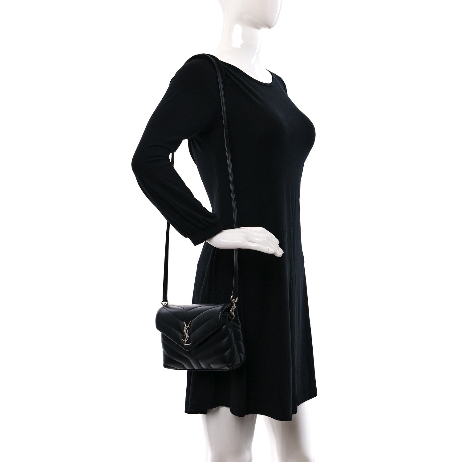 Saint Laurent Calfskin Y Quilted Monogram Toy Loulou Crossbody Bag Black 2 of 12