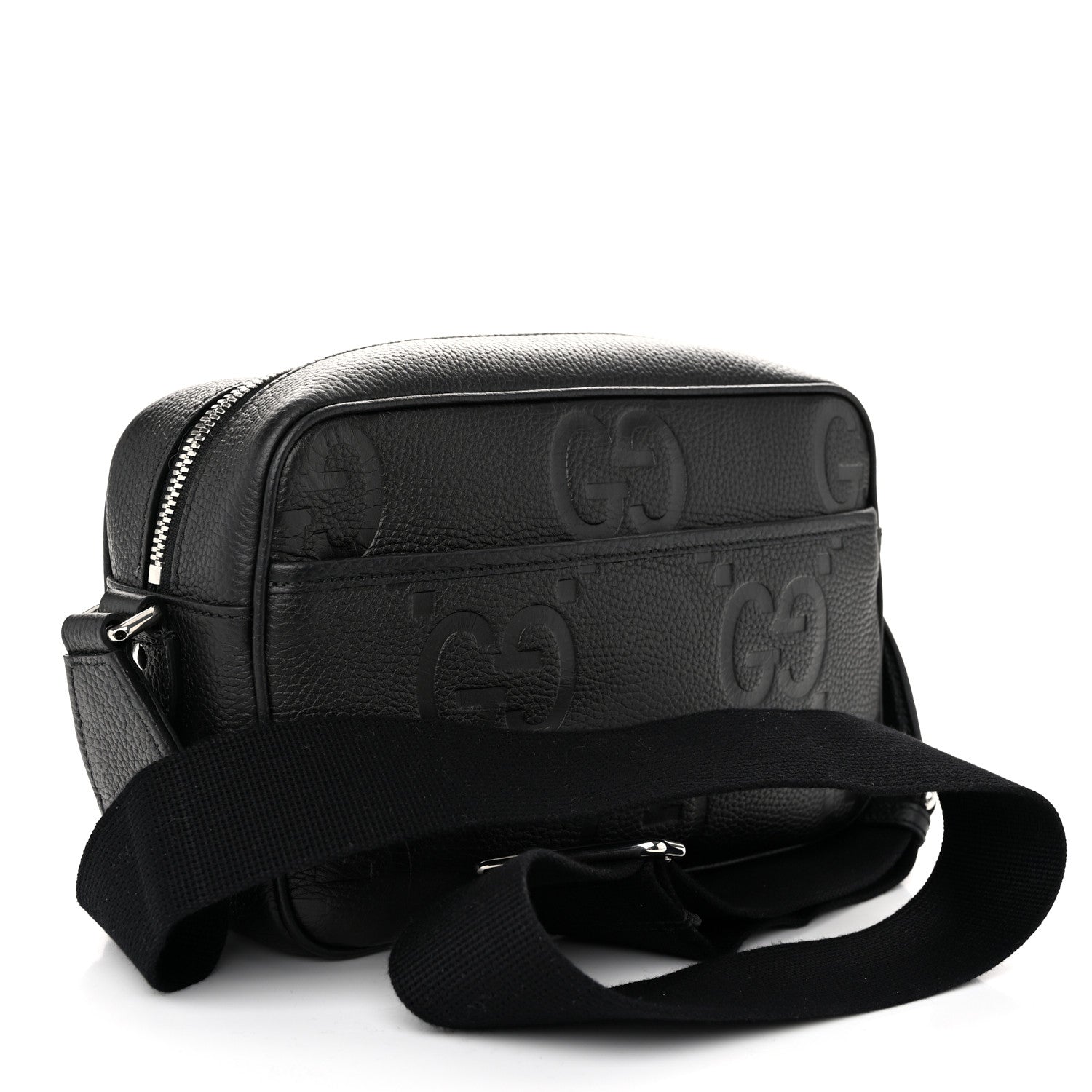 Gucci Piuma Calfskin Jumbo GG Embossed Medium Messenger Bag Black 3 of 9