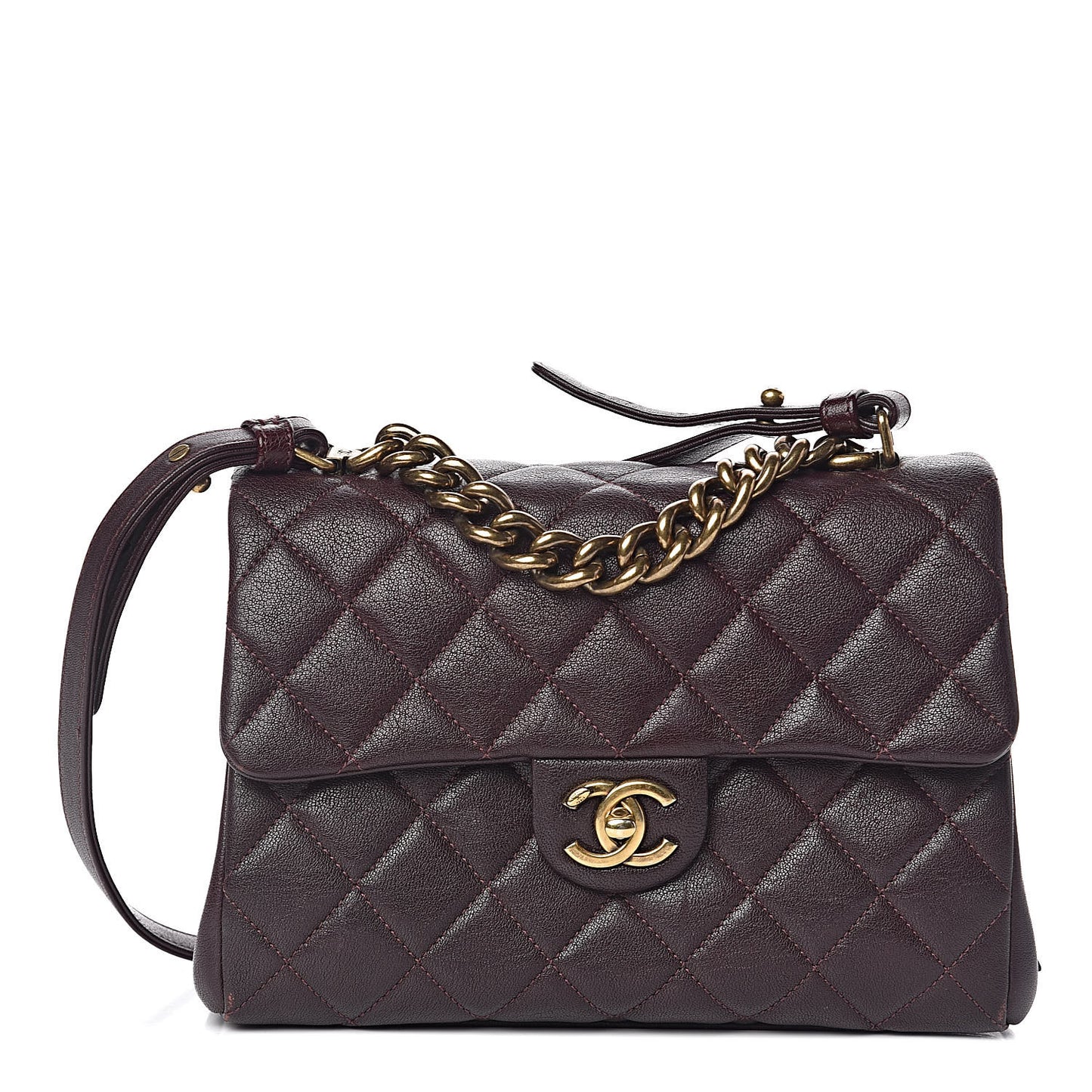 Shiny Sheepskin Quilted Small Trapezio Flap Dark Burgundy