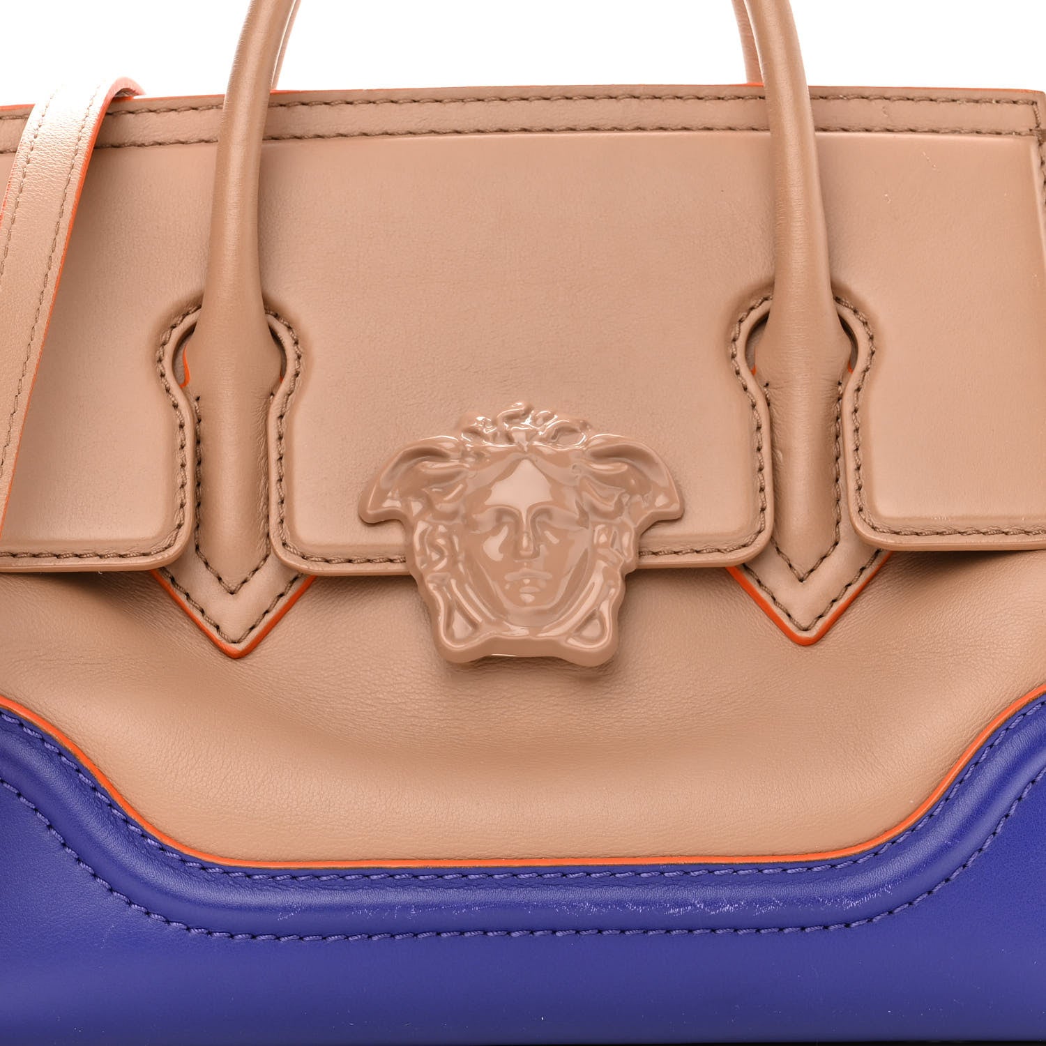 Versace Calfskin Medium Palazzo Empire Bag Beige Blue Orange 7 of 15