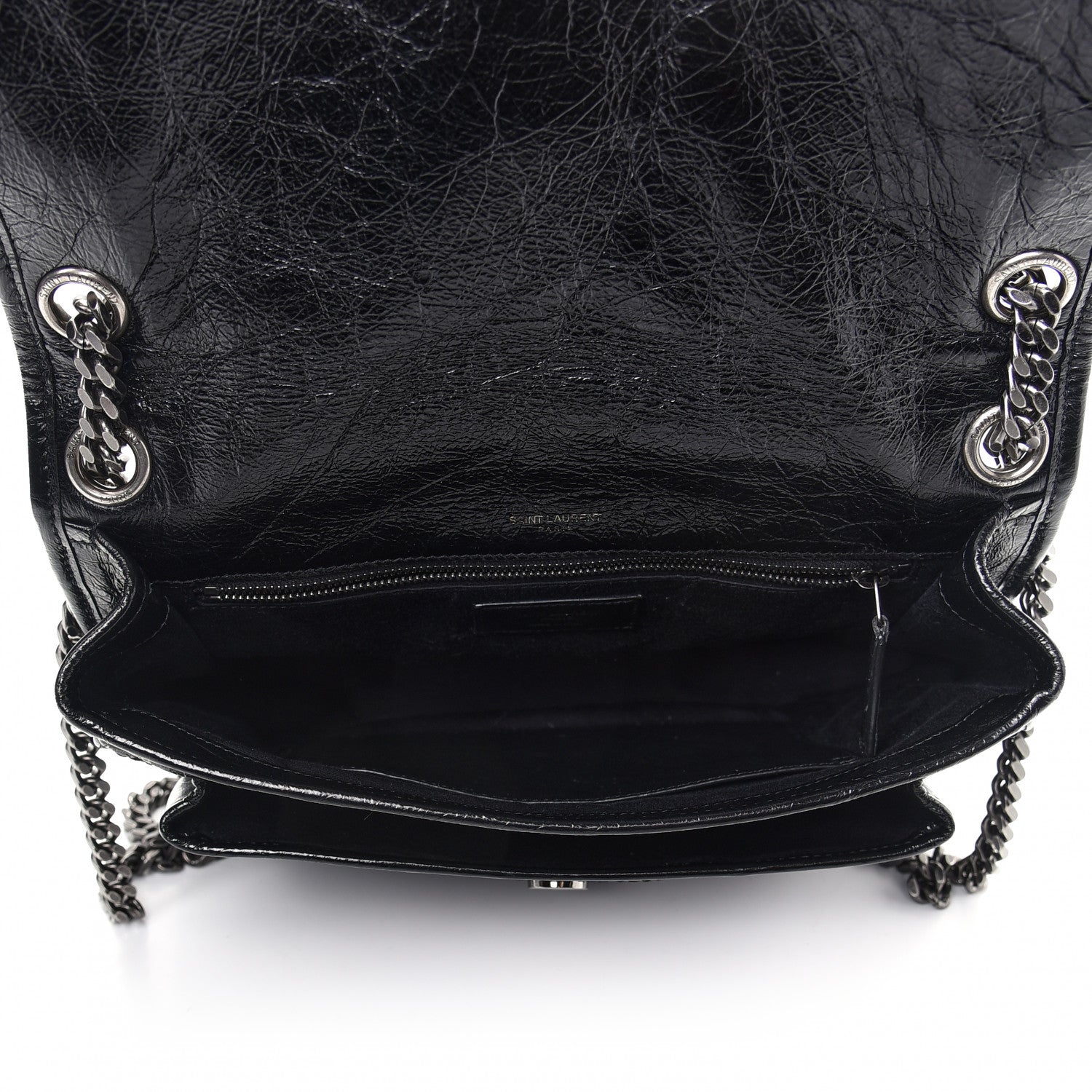 Saint Laurent Crinkled Calfskin Matelasse Monogram Medium Niki Chain Satchel Black 5 of 10