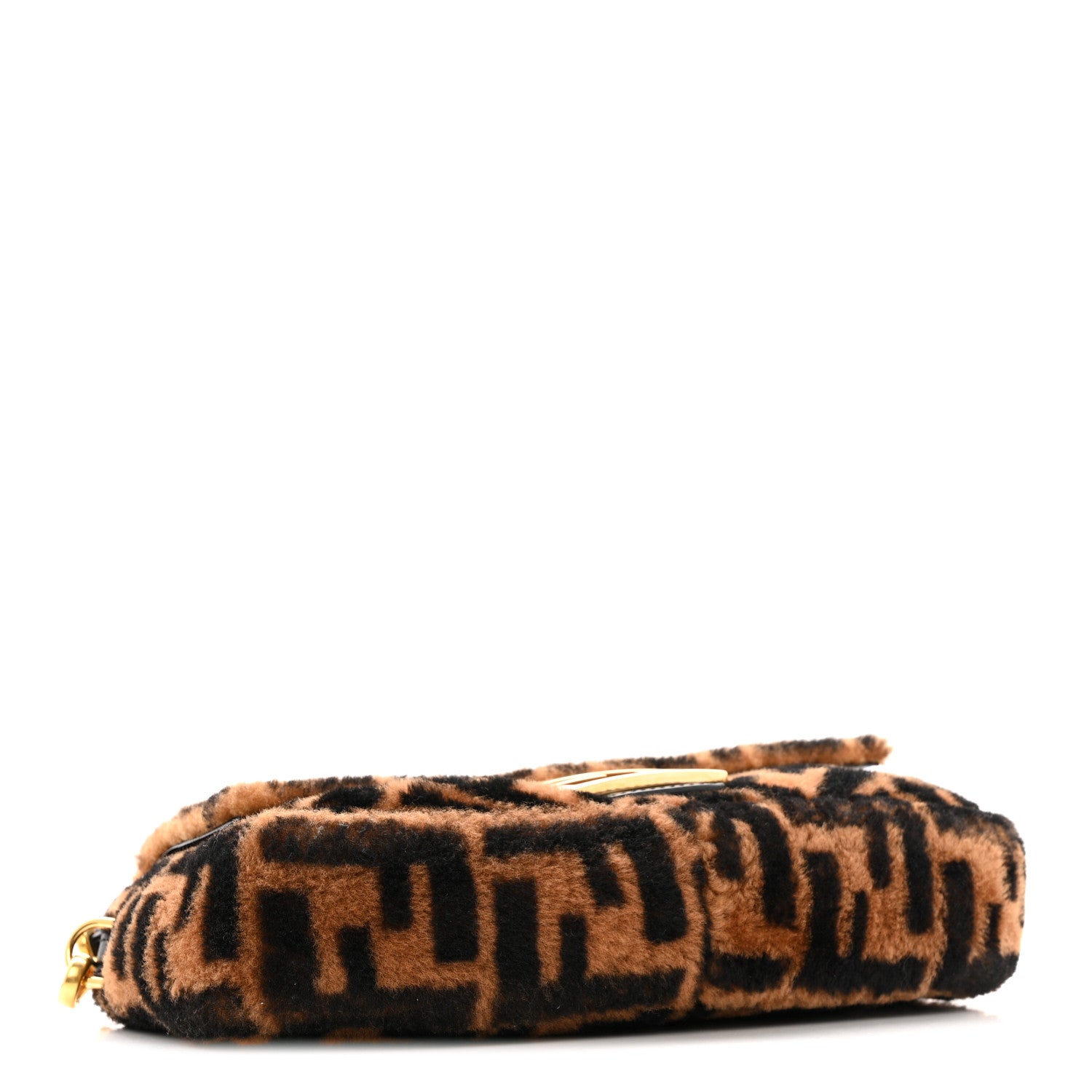 Fendi Shearling Vitello Dolce Macro FF 1974 Baguette Tobacco Black