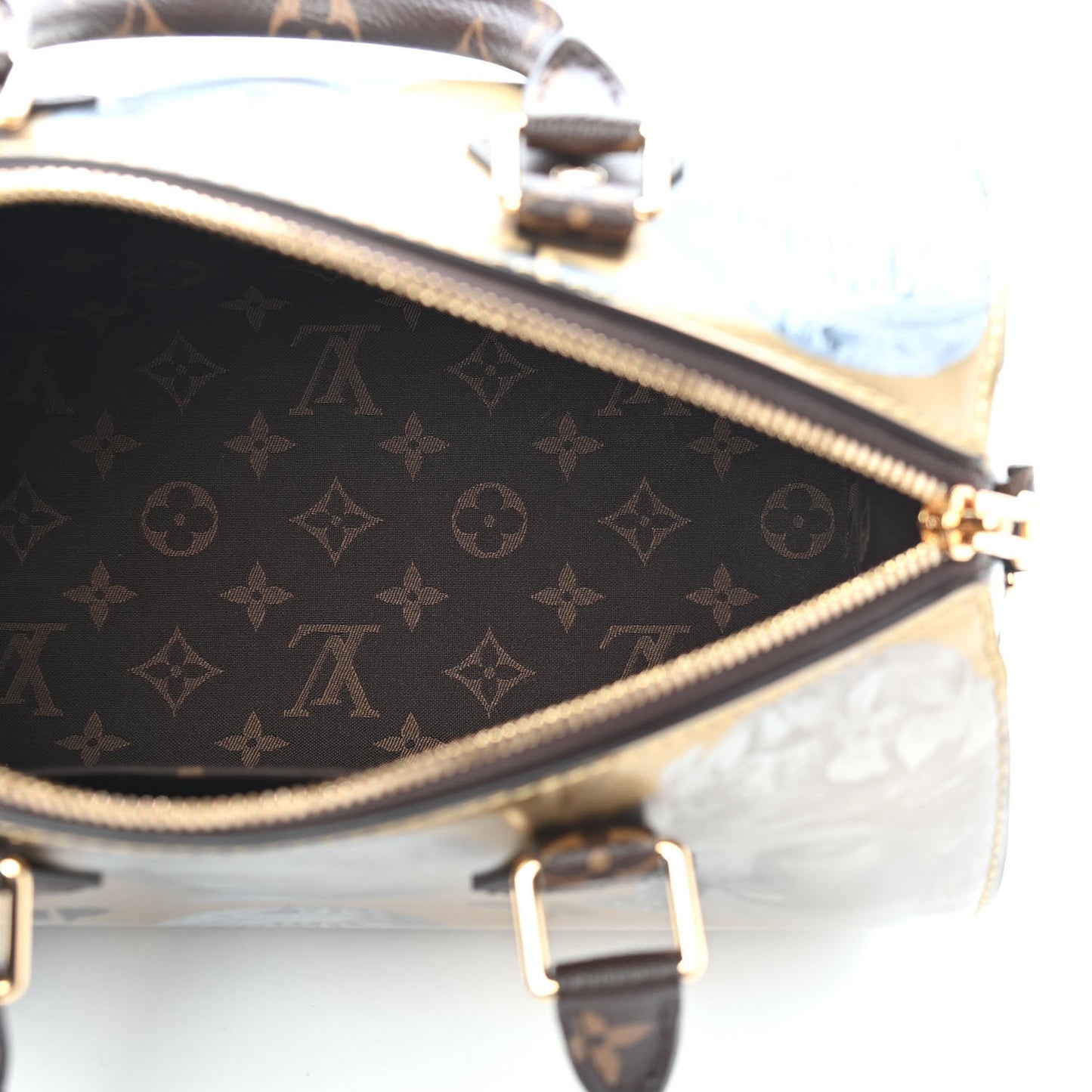 X FORNASETTI Calfskin Fornasetti Speedy Bandouliere 25 Gold