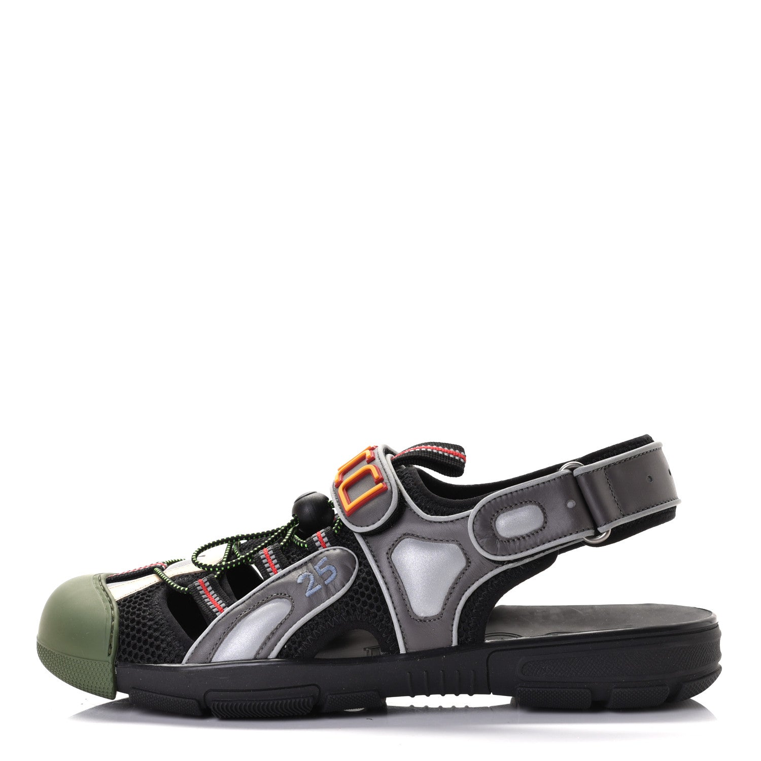 Gucci Mesh Fabric Mens Tinsel Sport Sandals 10 Black Silver Green 1 of 8
