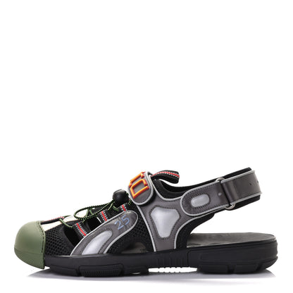Gucci Mesh Fabric Mens Tinsel Sport Sandals 10 Black Silver Green 1 of 8