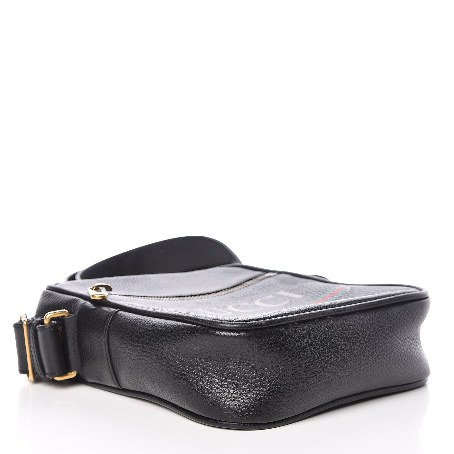 Gucci Grained Calfskin Logo Messenger Bag Black 4 of 13