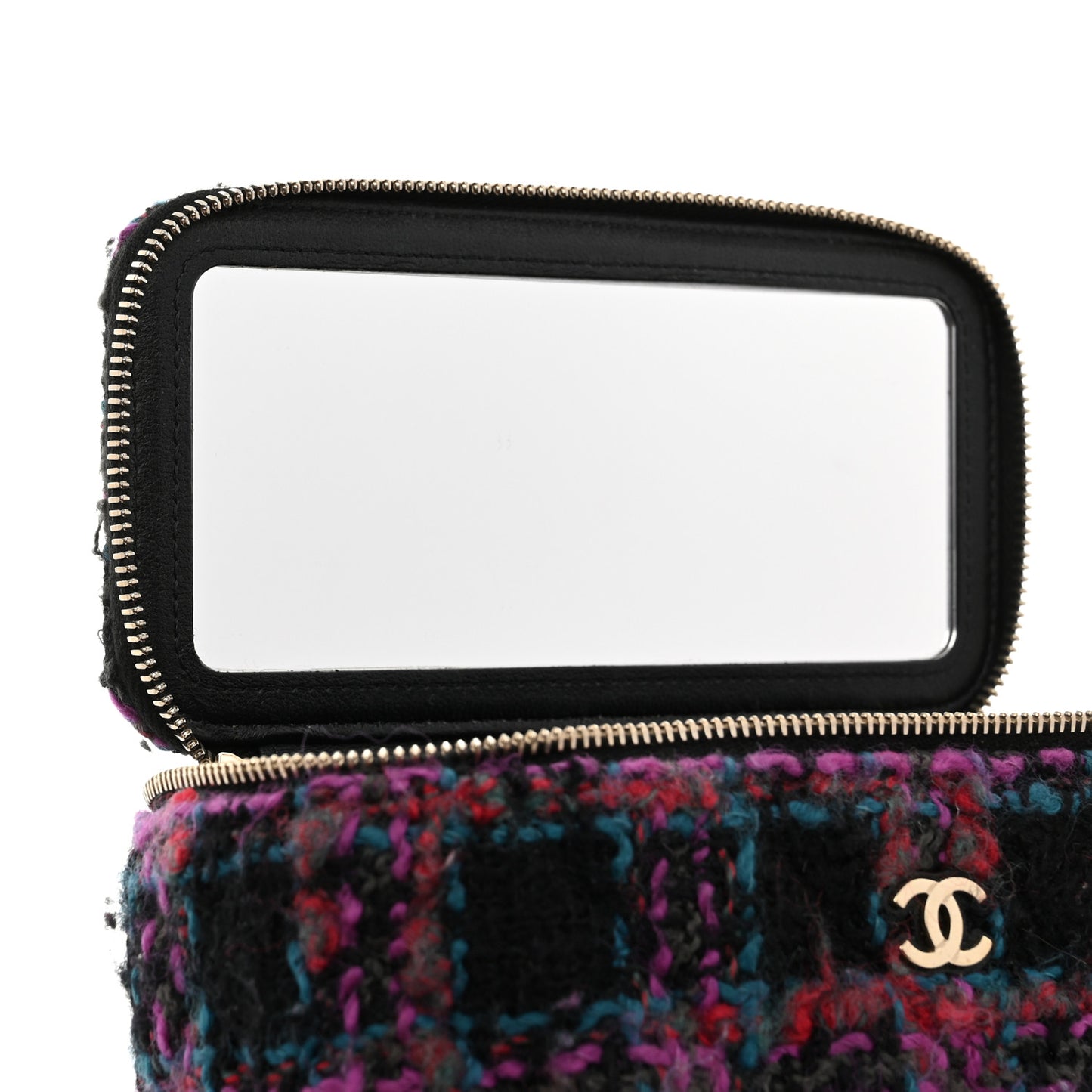 Tweed Quilted Small Vanity Case With Chain Black Purple Green Red