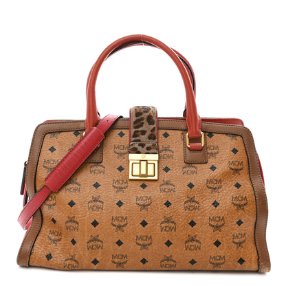 MCM Visetos Calfskin Calf Hair Leopard Print Little Veronica Tote Cognac Multicolor 1 of 11
