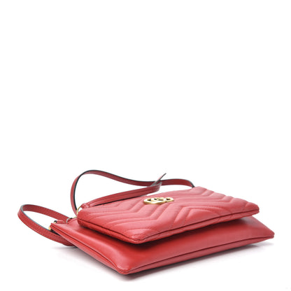 Gucci Calfskin Matelasse Small GG Marmont Double Zip Shoulder Bag Hibiscus Red 4 of 10