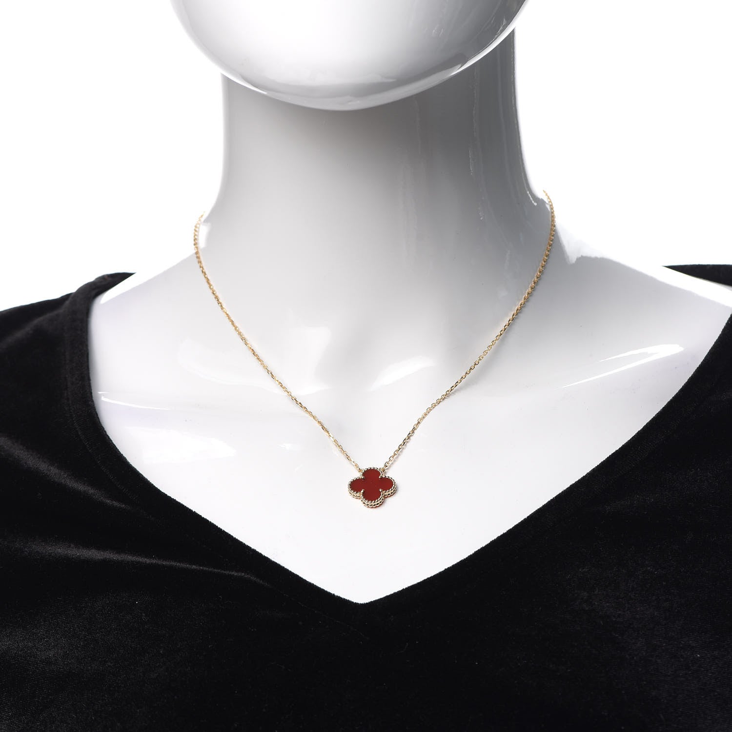Van Cleef & Arpels 18K Yellow Gold Carnelian Vintage Alhambra Pendant Necklace 2 of 8