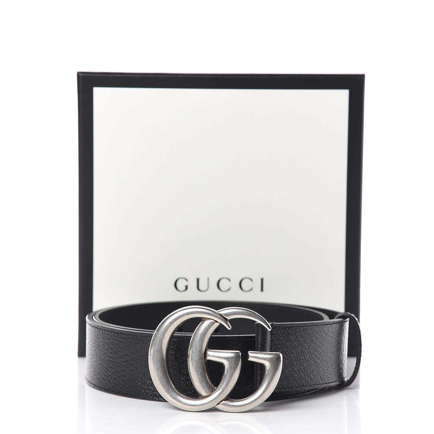 Gucci Textured Dollar Calfskin Nickel Double G 40mm Belt 80 32 Black 7 of 7