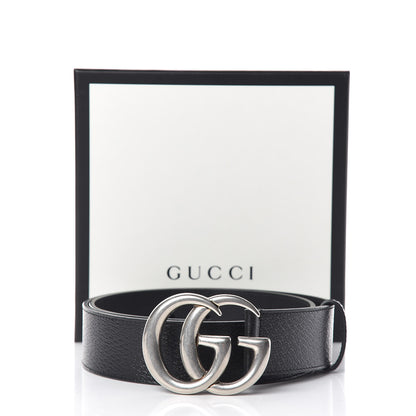 Gucci Textured Dollar Calfskin Nickel Double G 40mm Belt 80 32 Black 7 of 7