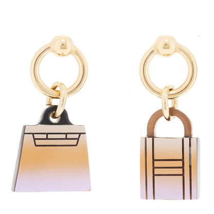 Hermes Permabrass Gold Plated Buffalo Horn Fusion Amulette Maroquinier Earrings Lilas 1 of 4