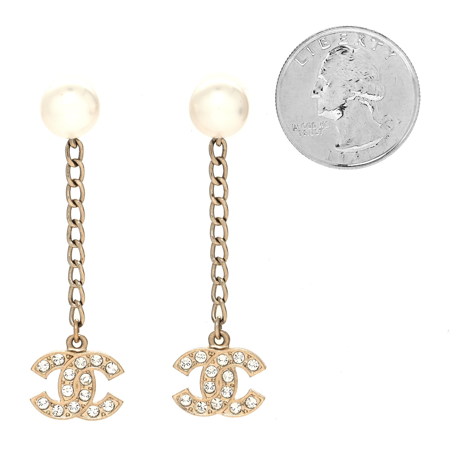 Crystal Pearl CC Drop Earrings Gold
