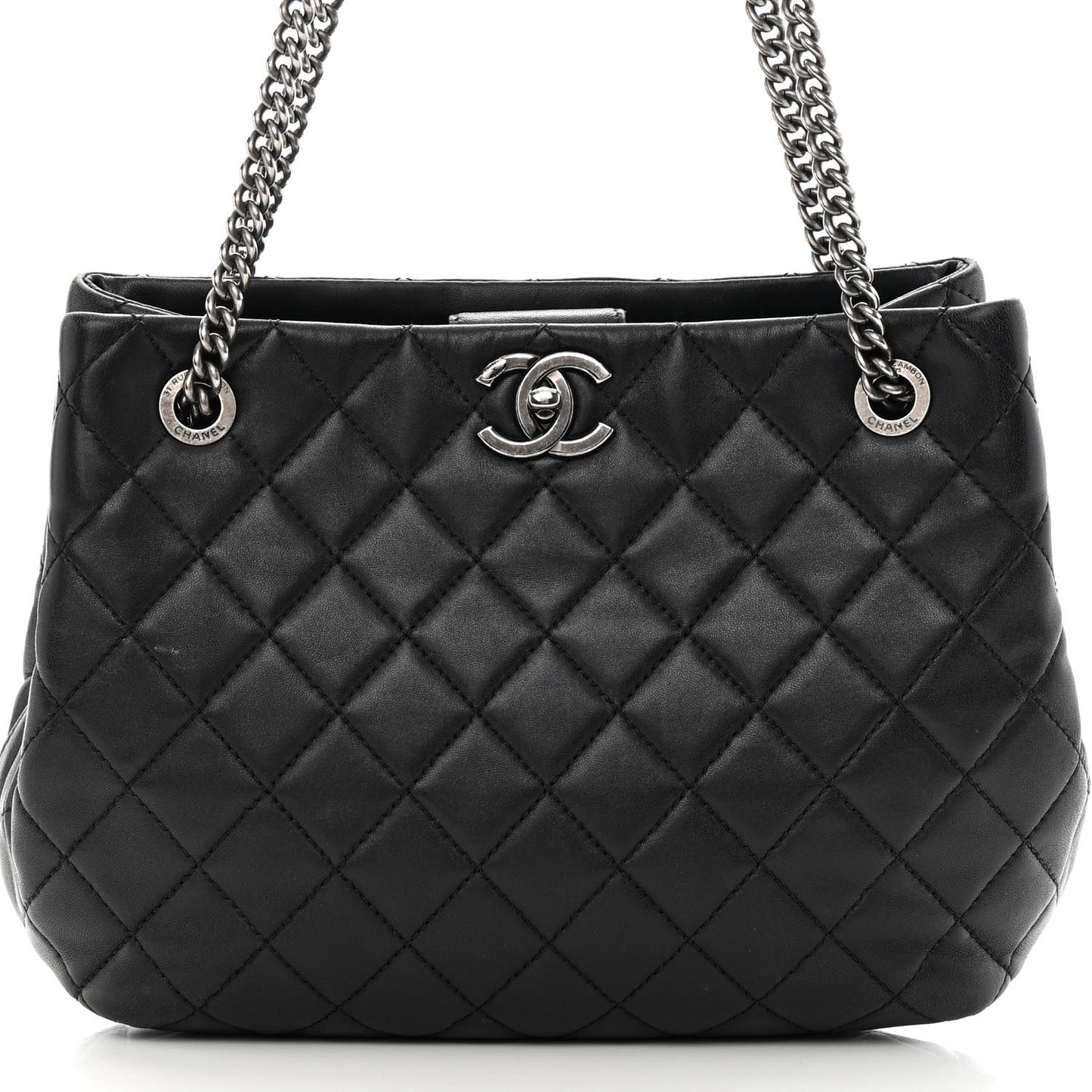 Lambskin Quilted Accordion Tote Black