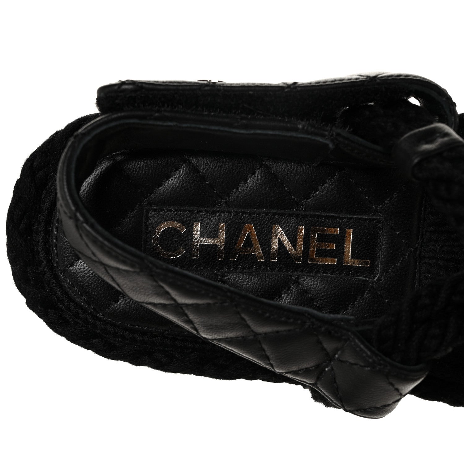 Chanel Cord Lambskin Quilted Logo Sandals 38 Black 6 of 6