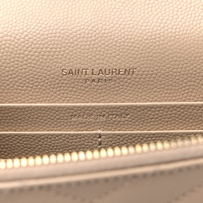 Saint Laurent Grain De Poudre Matelasse Chevron Monogram Envelope Chain Wallet Nude Powder 6 of 8