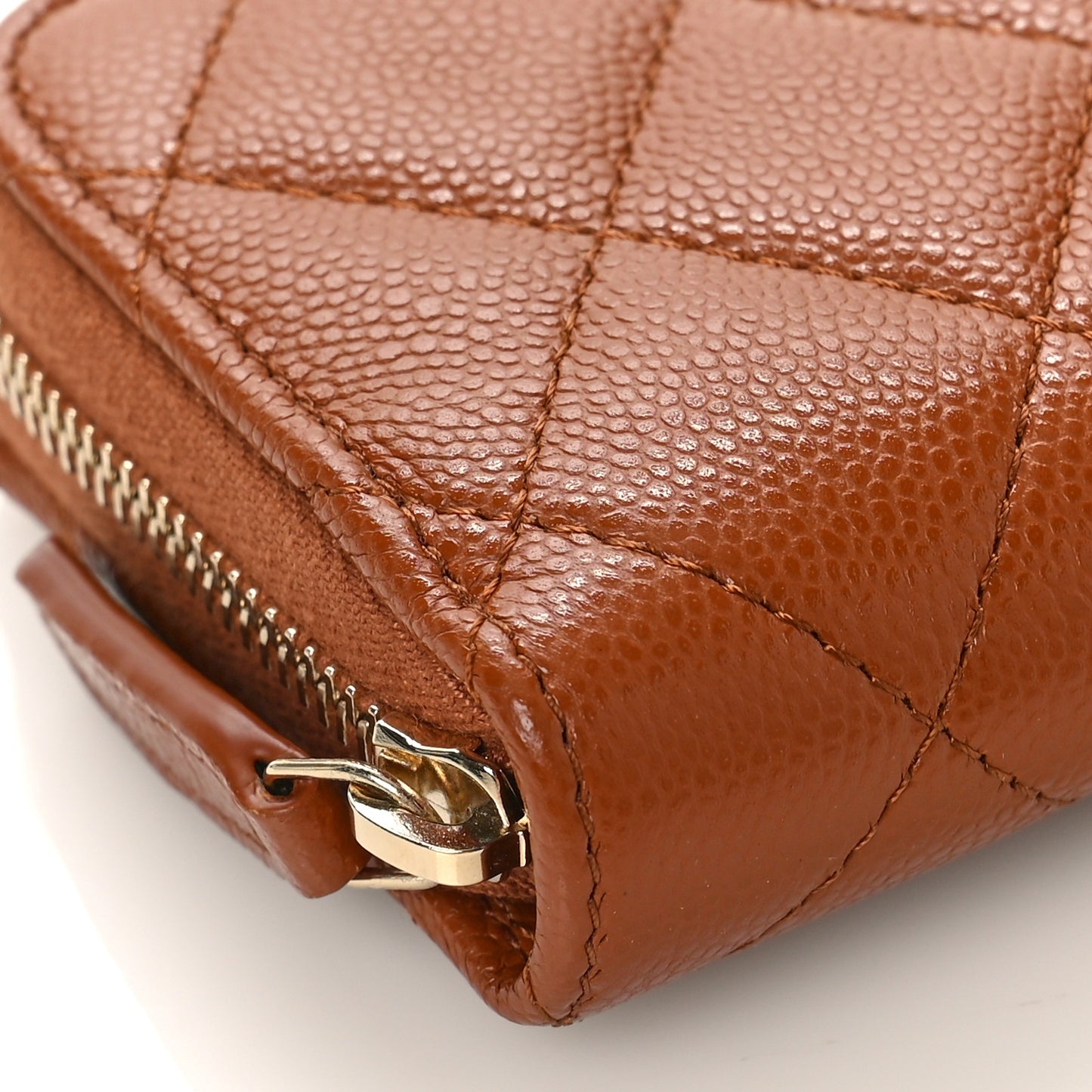 Caviar Quilted Zip Around Coin Purse Wallet Light Brown