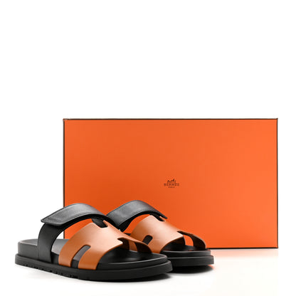 Hermes Heritage Calfskin Epsom Mens Chypre Sandals 39 Naturel H Black 8 of 8