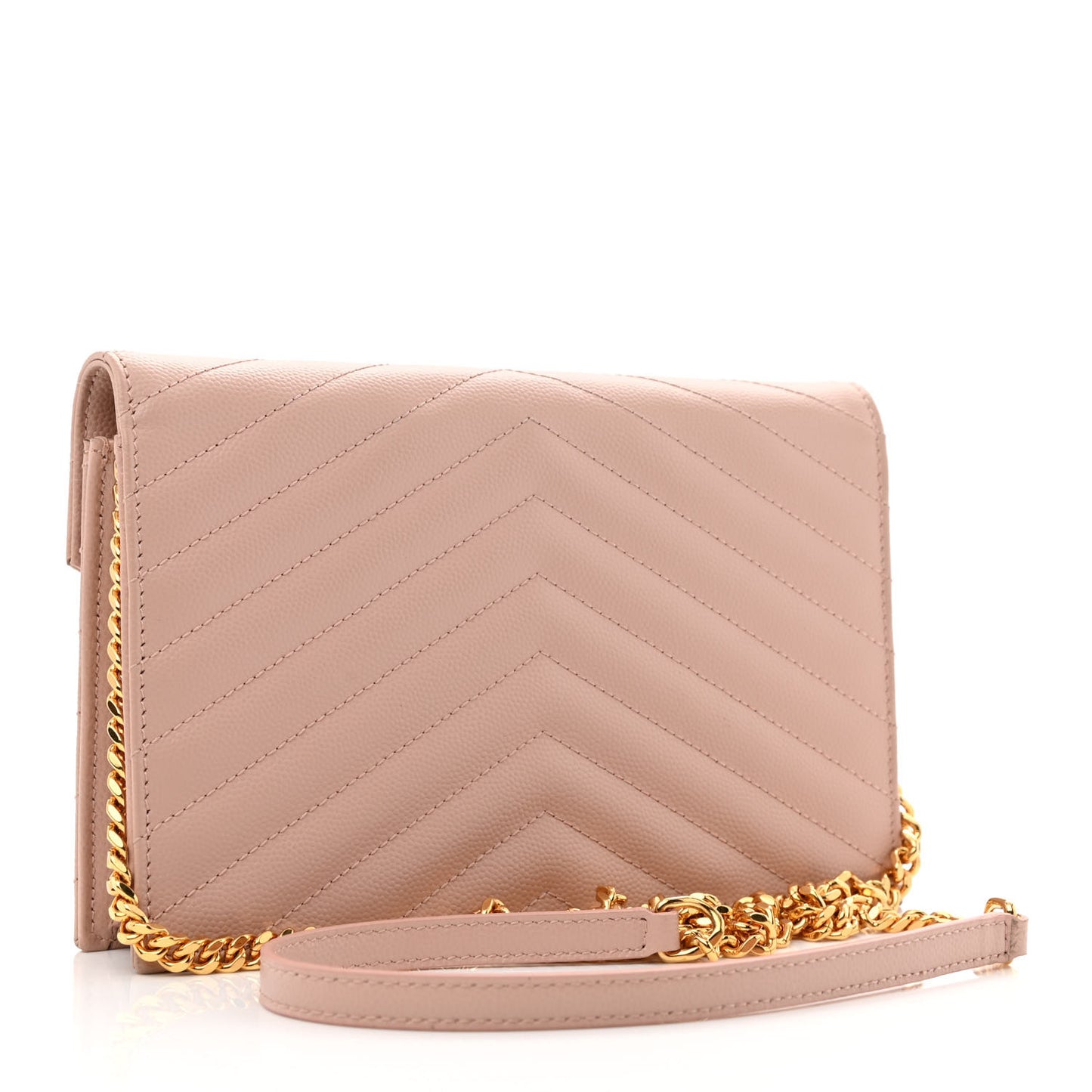 Grain De Poudre Matelasse Chevron Monogram Envelope Chain Wallet Pale Pink
