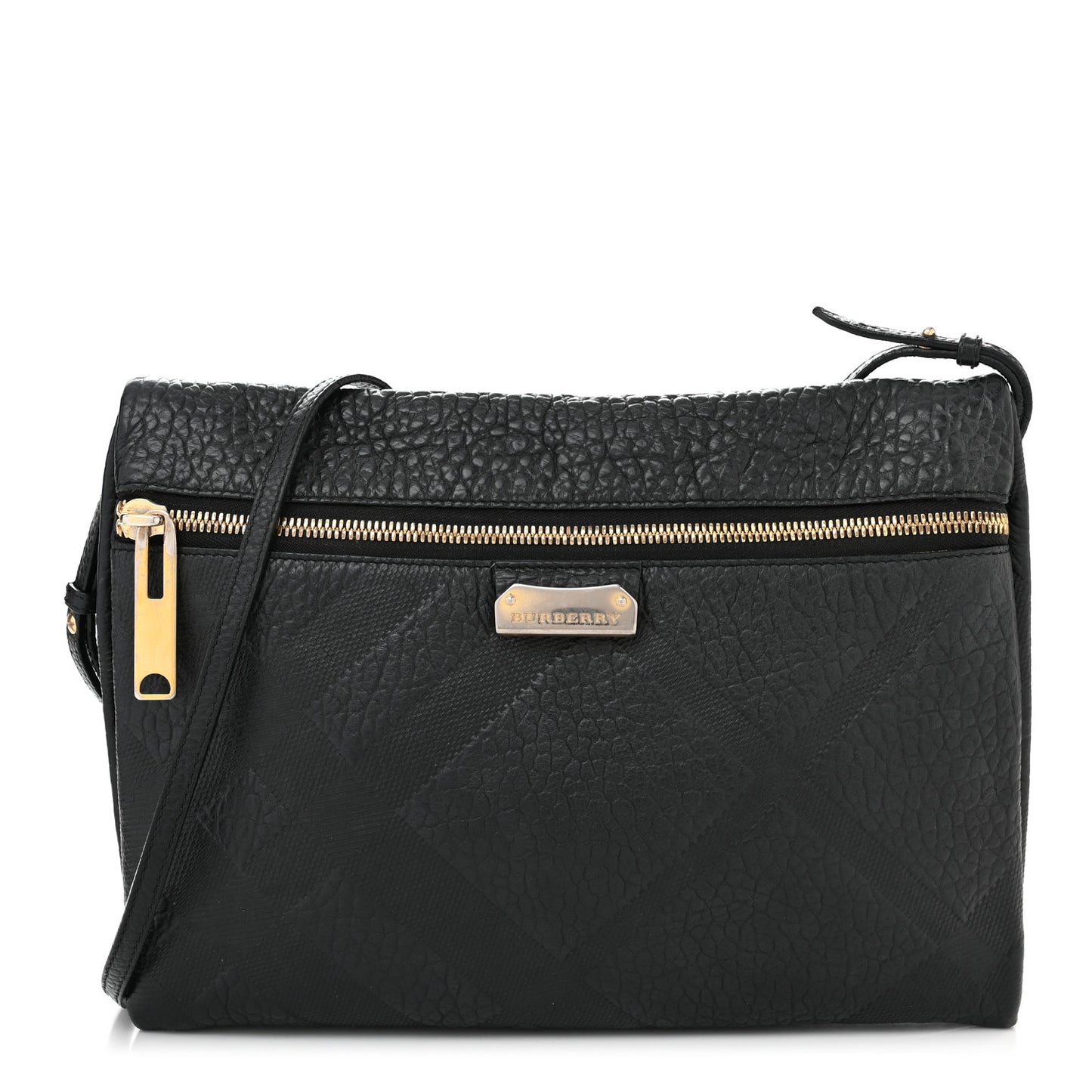 Signature Grain Calfskin Check Embossed Medium Balmoral Clutch Bag Black