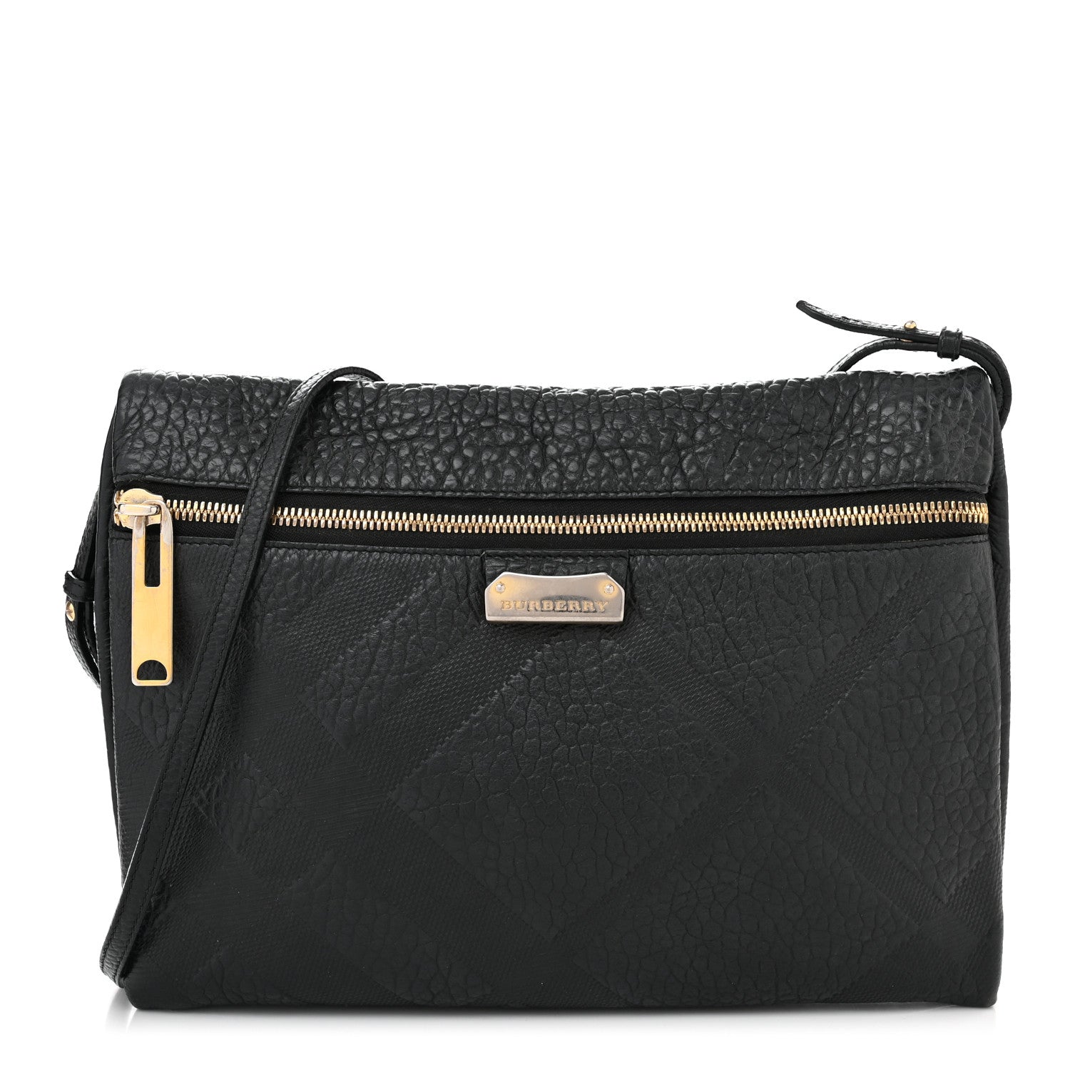 Burberry Signature Grain Calfskin Check Embossed Medium Balmoral Clutch Bag Black 1 of 16
