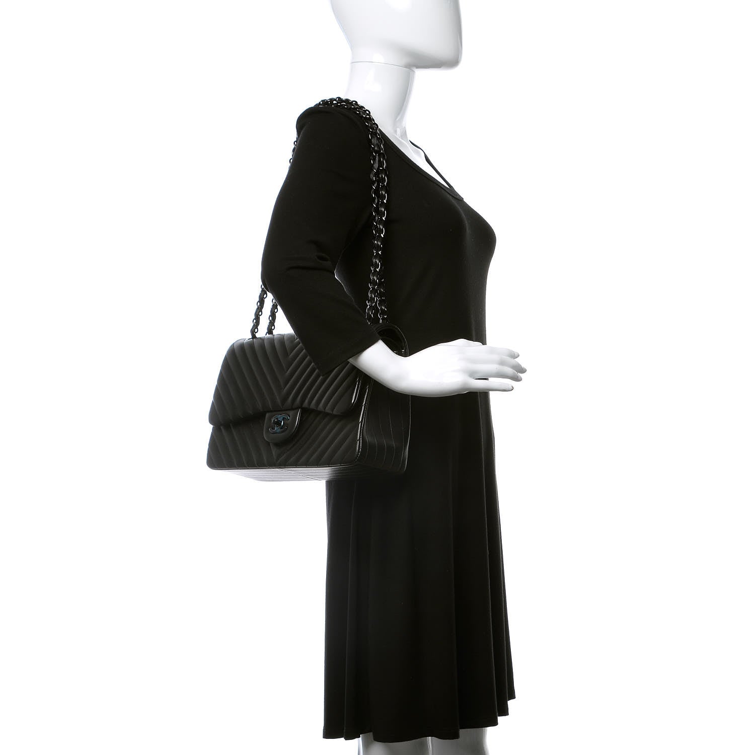 Chanel Lambskin Chevron Quilted Jumbo Double Flap So Black 3 of 9
