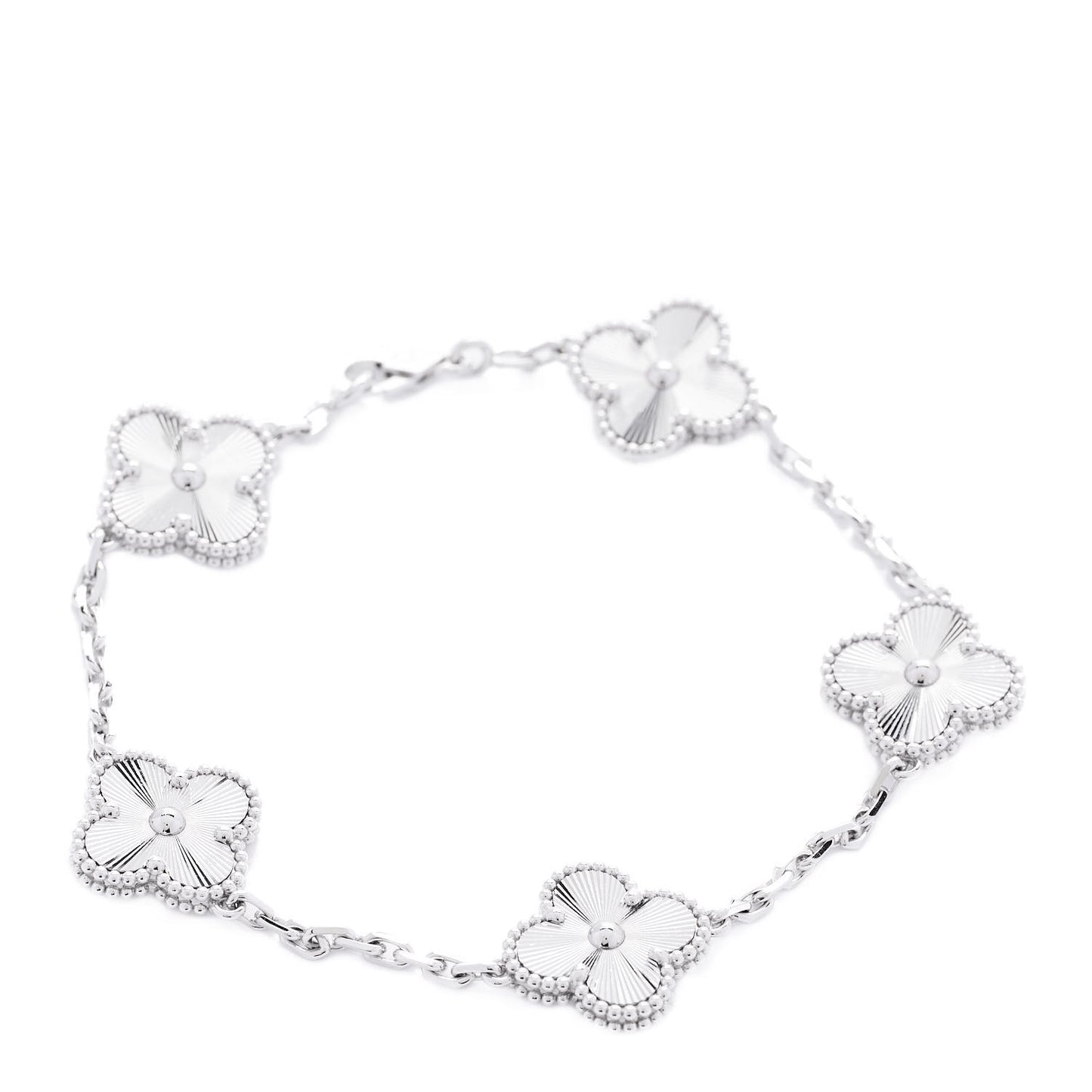 18K White Gold 5 Motifs Guilloche Vintage Alhambra Bracelet